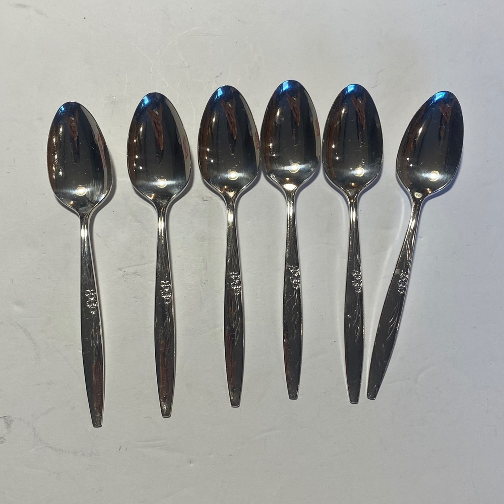Oneida Spoons Silver Enchantment Gentle Rose Silverplate Teaspoons Set of 6